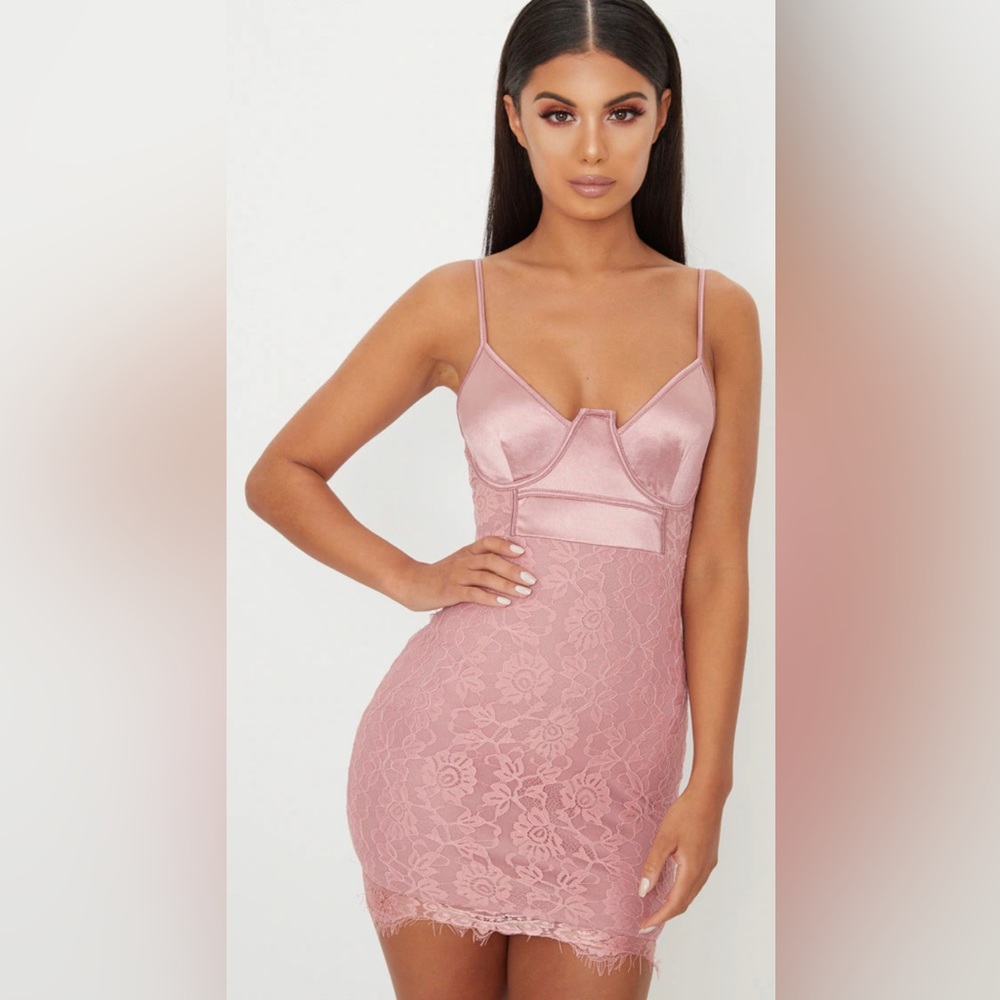 PLT | Pink Bustier Lace Bodycon Dress